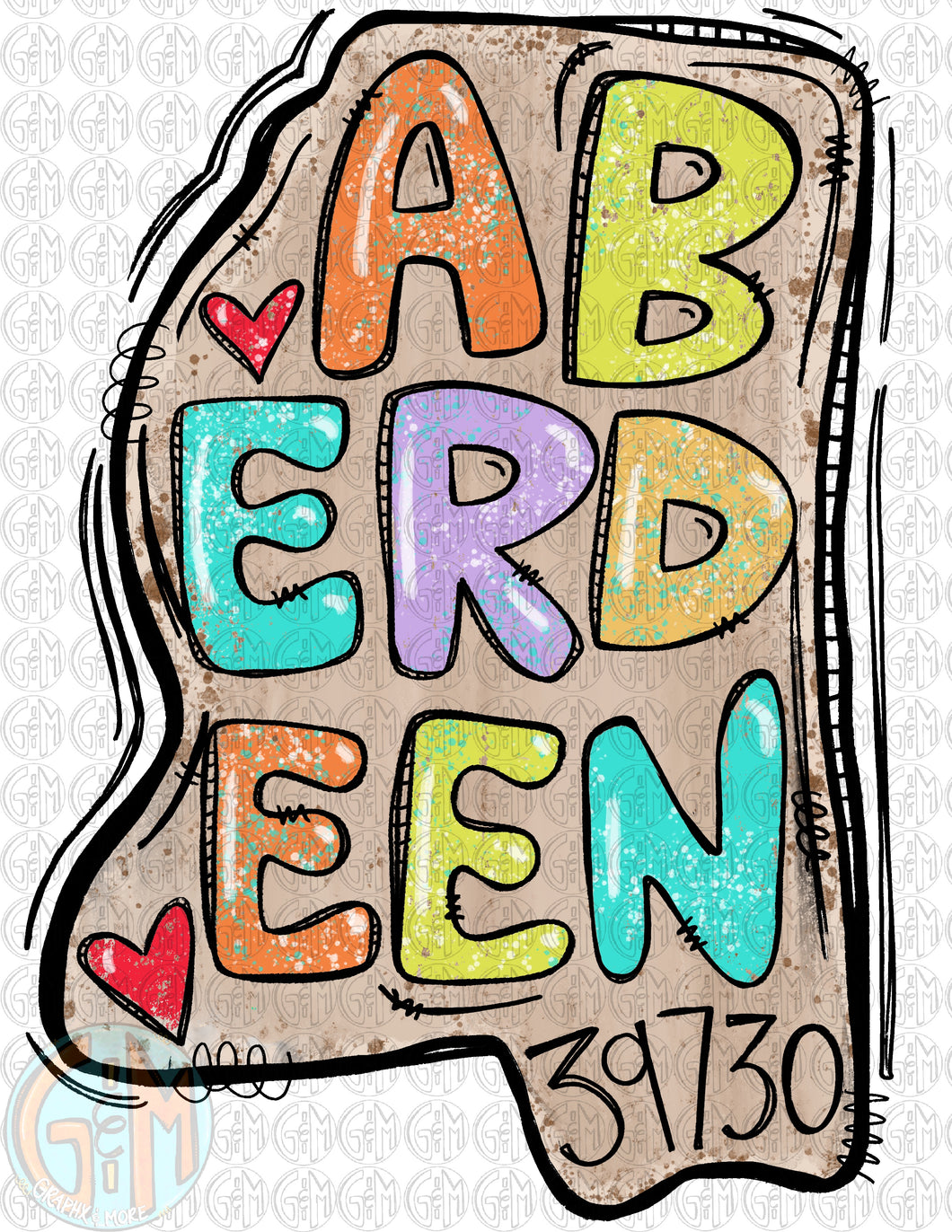 Aberdeen MS 39730 Doodle PNG | Hand Drawn | Sublimation Design