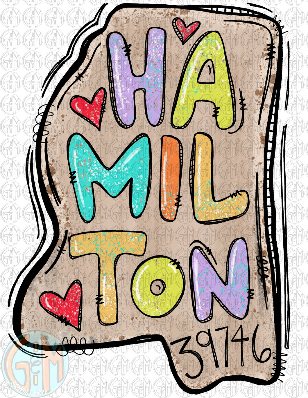 Hamilton MS 39746 Doodle PNG | Hand Drawn | Sublimation Design