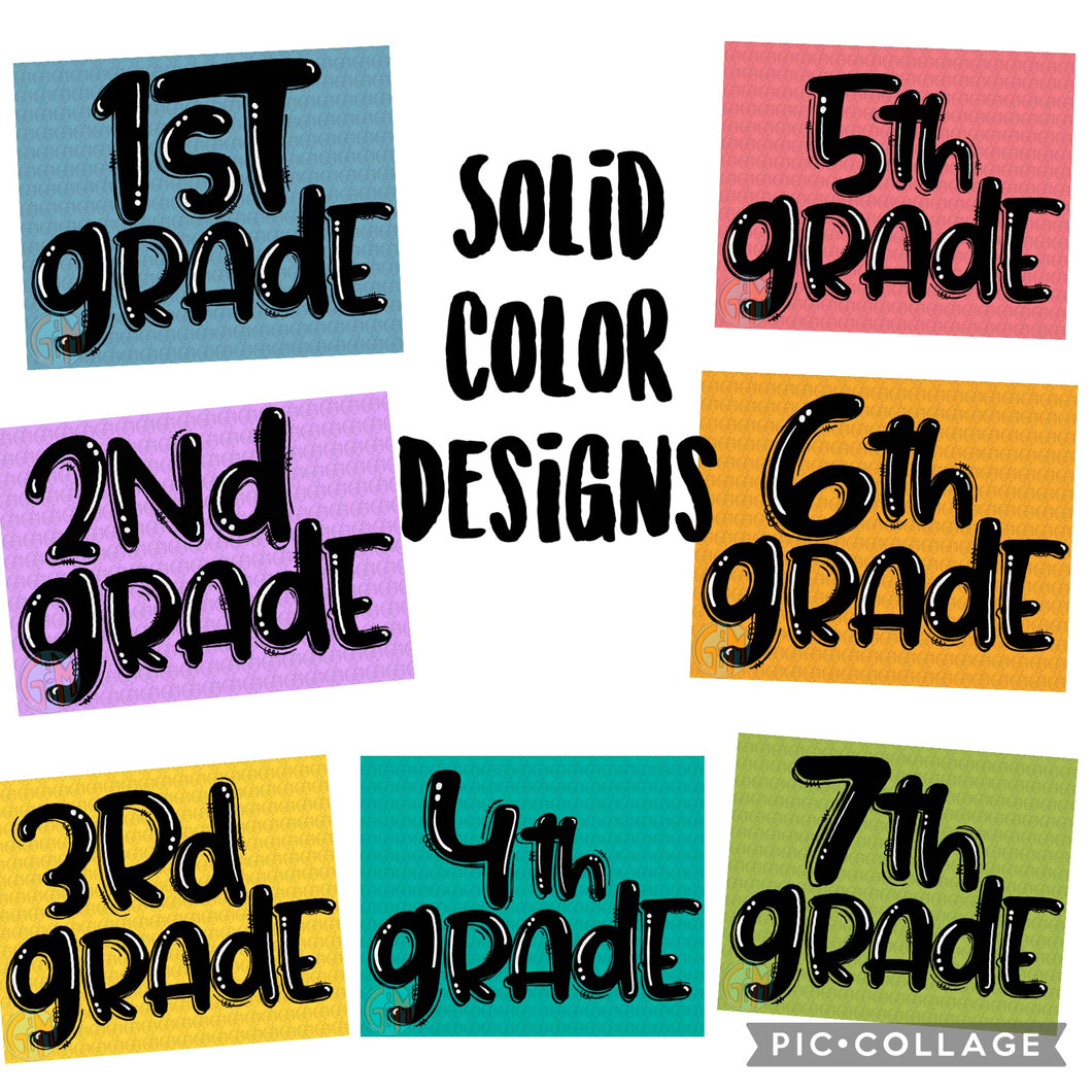 1st - 7th Grades Bundles PNG | Boy Colors, Girl Colors, and Solid Black | Sublimation Design | Hand Drawn