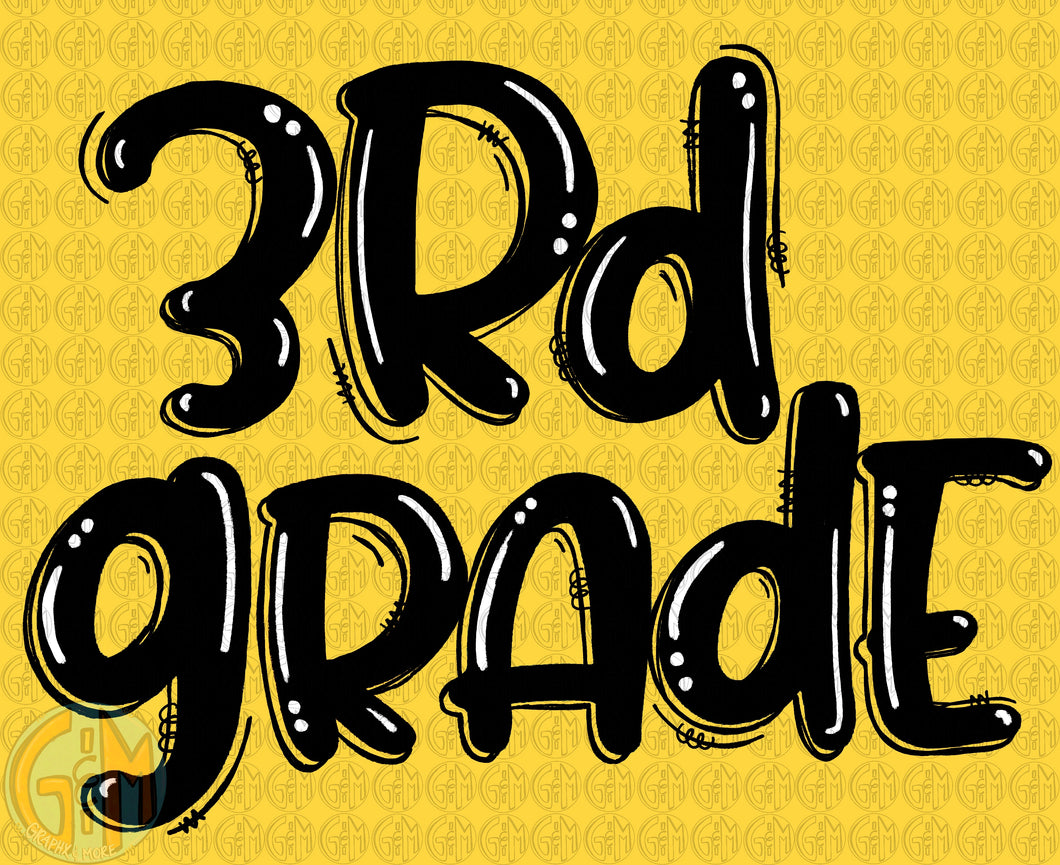 3rd Grade PNG | Black | Sublimation Design | Hand Drawn