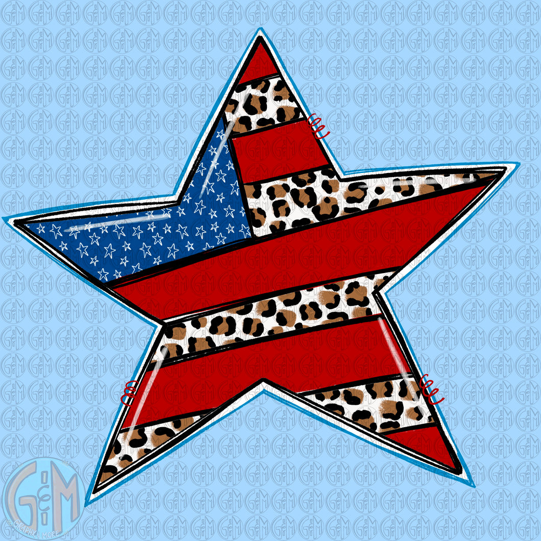 Leopard Flag Star PNG | Sublimation Design | Hand Drawn