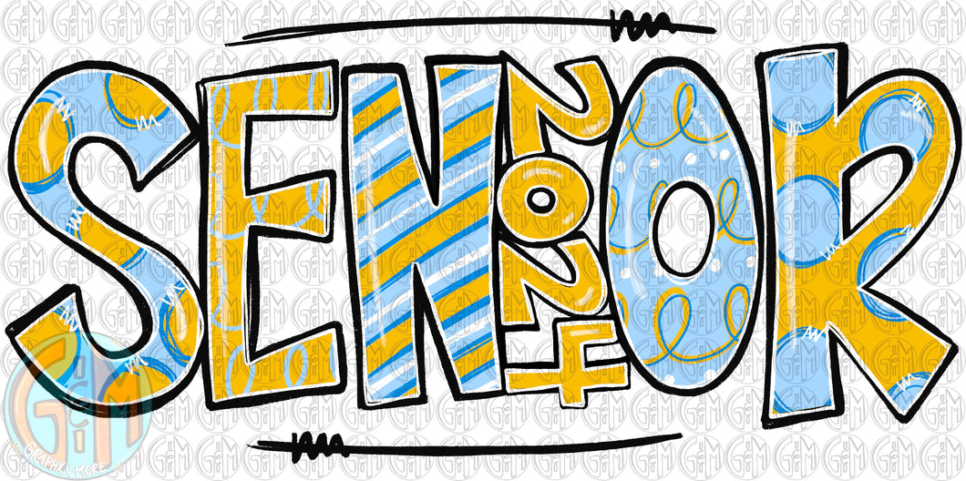 2024 Senior PNG | Light Blue & Yellow | Sublimation Design | Hand Drawn