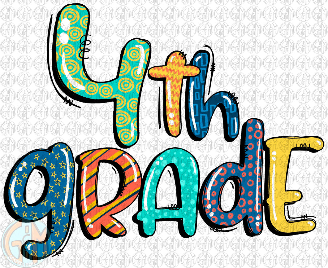 4th Grade PNG | Boy Colors | Sublimation Design | Hand Drawn