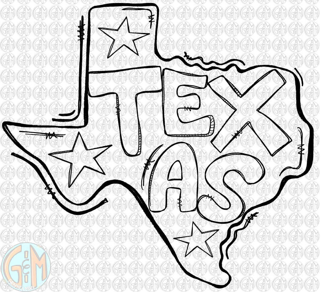 Texas Doodle Outline PNG | Hand Drawn | Sublimation Design