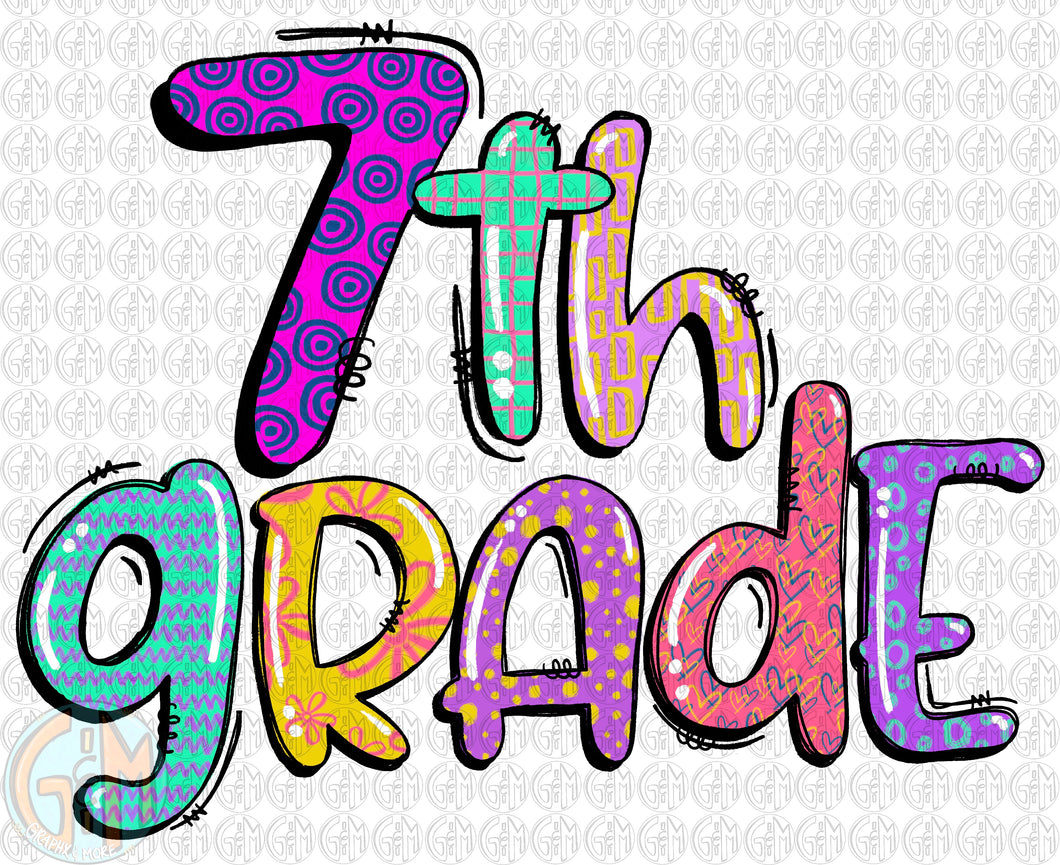 7th Grade PNG | Girl Colors | Sublimation Design | Hand Drawn