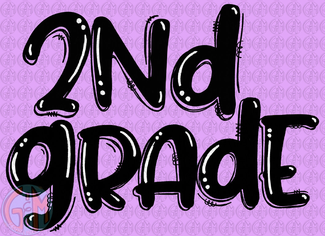 2nd Grade PNG | Black | Sublimation Design | Hand Drawn