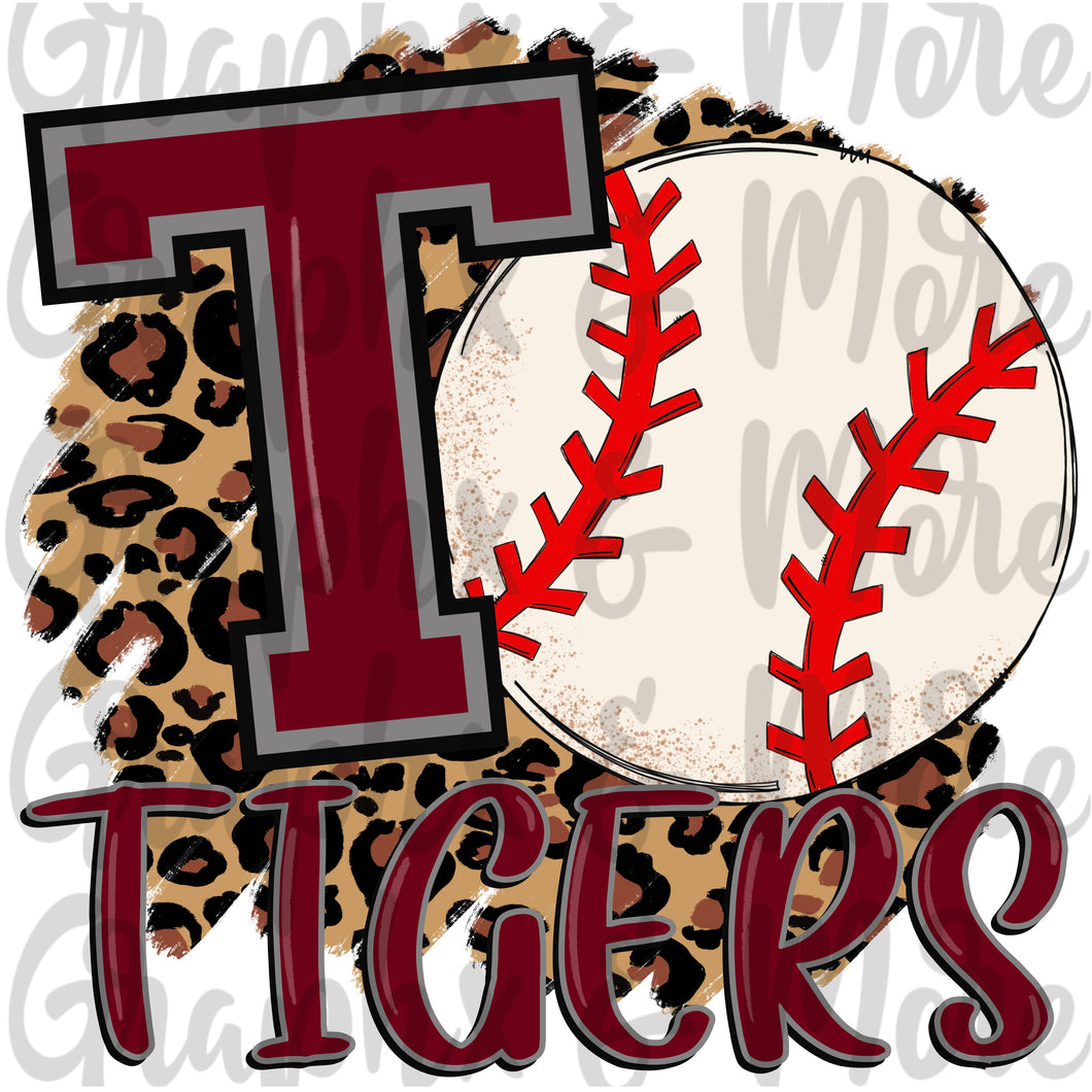 Tigers Baseball PNG | Maroon & Gray | Sublimation Design | Hand Drawn