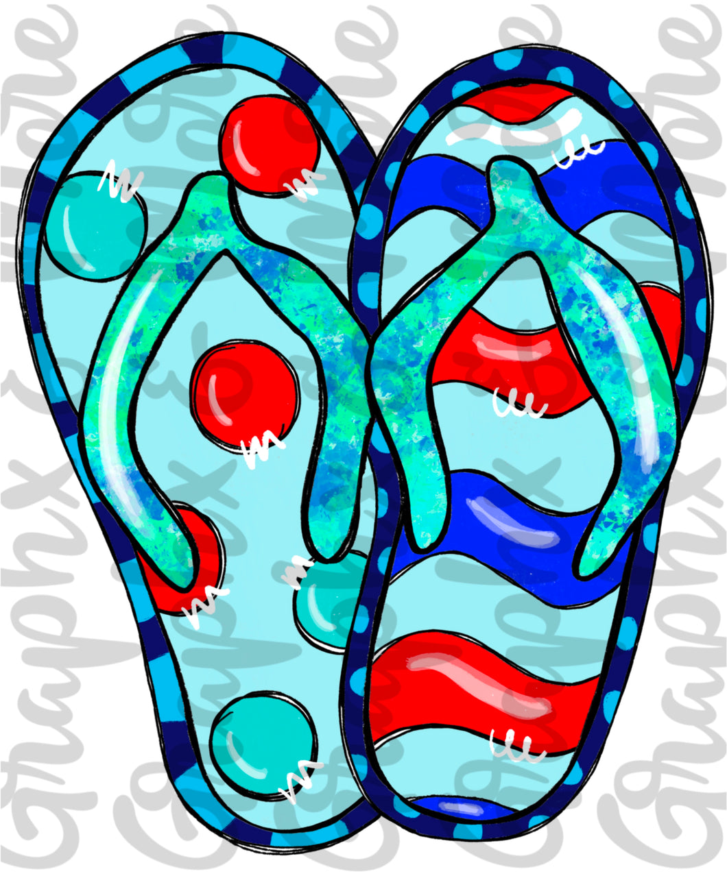 Patriotic Flip Flops PNG | Sublimation Design | Hand Drawn