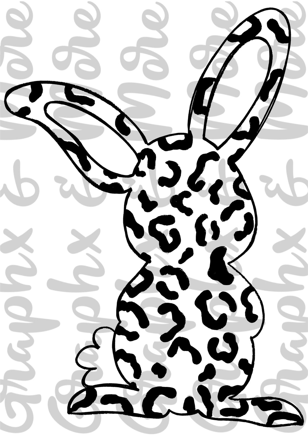 Single Color Leopard Bunny PNG | Sublimation Design | Hand Drawn