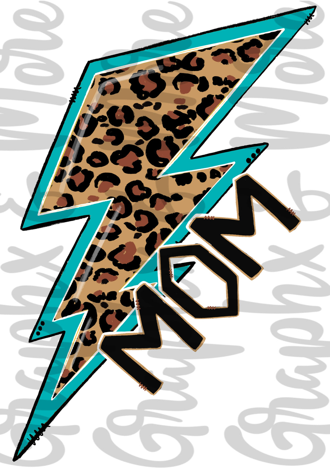 Mom Leopard Lightning PNG | Sublimation Design | Hand Drawn