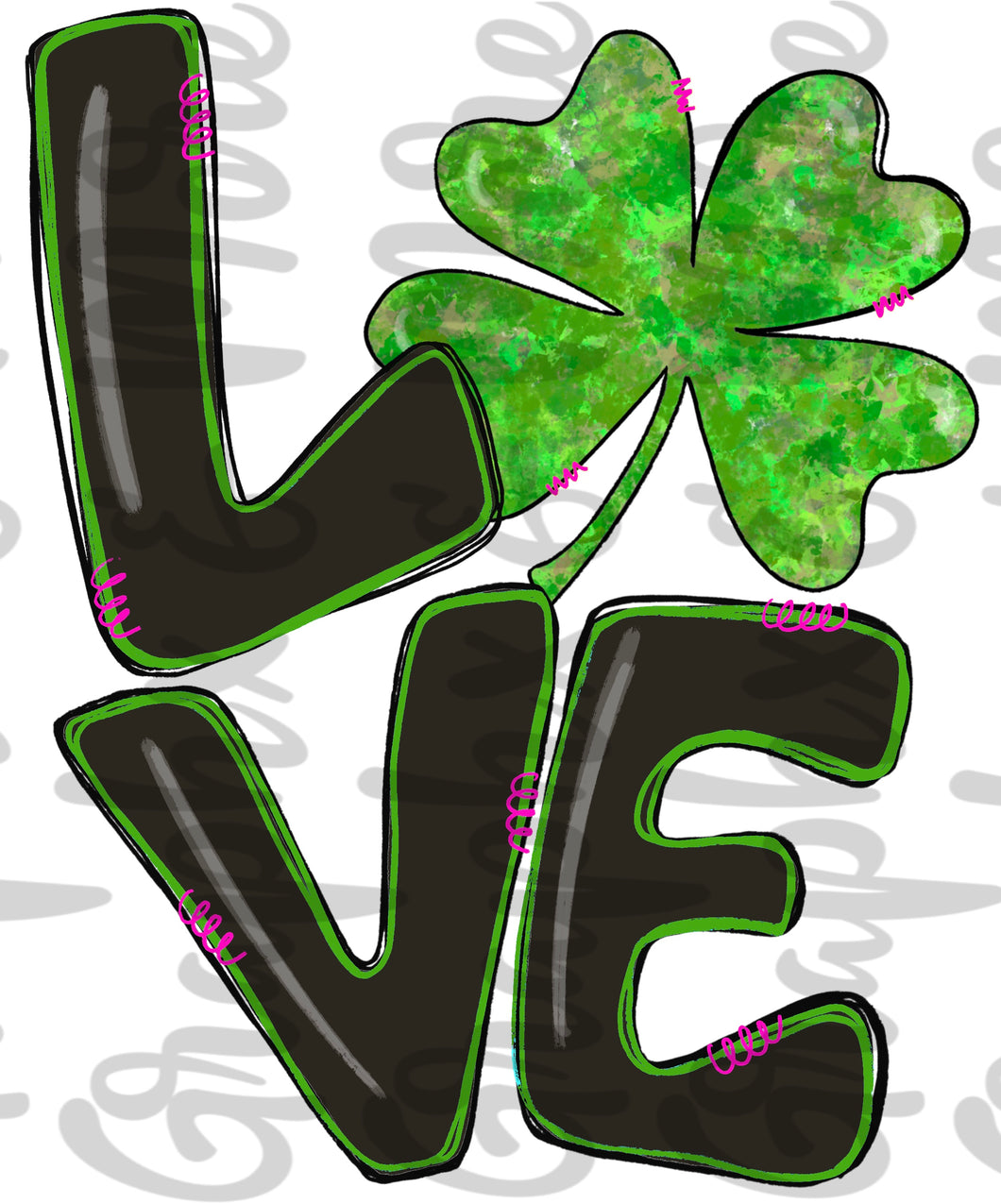 LOVE Clover PNG | Sublimation Design | Hand Drawn