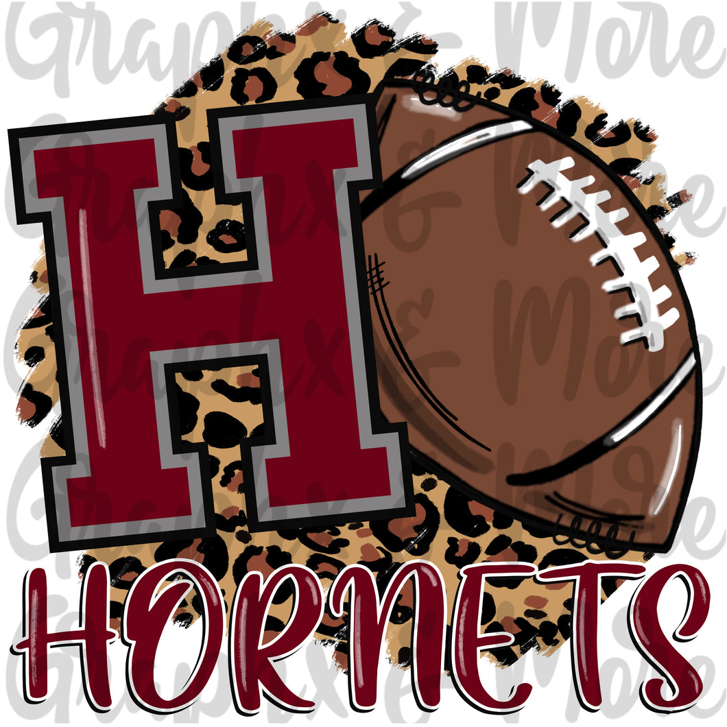 Hornets Football PNG | Maroon & Gray | Sublimation Design | Hand Drawn