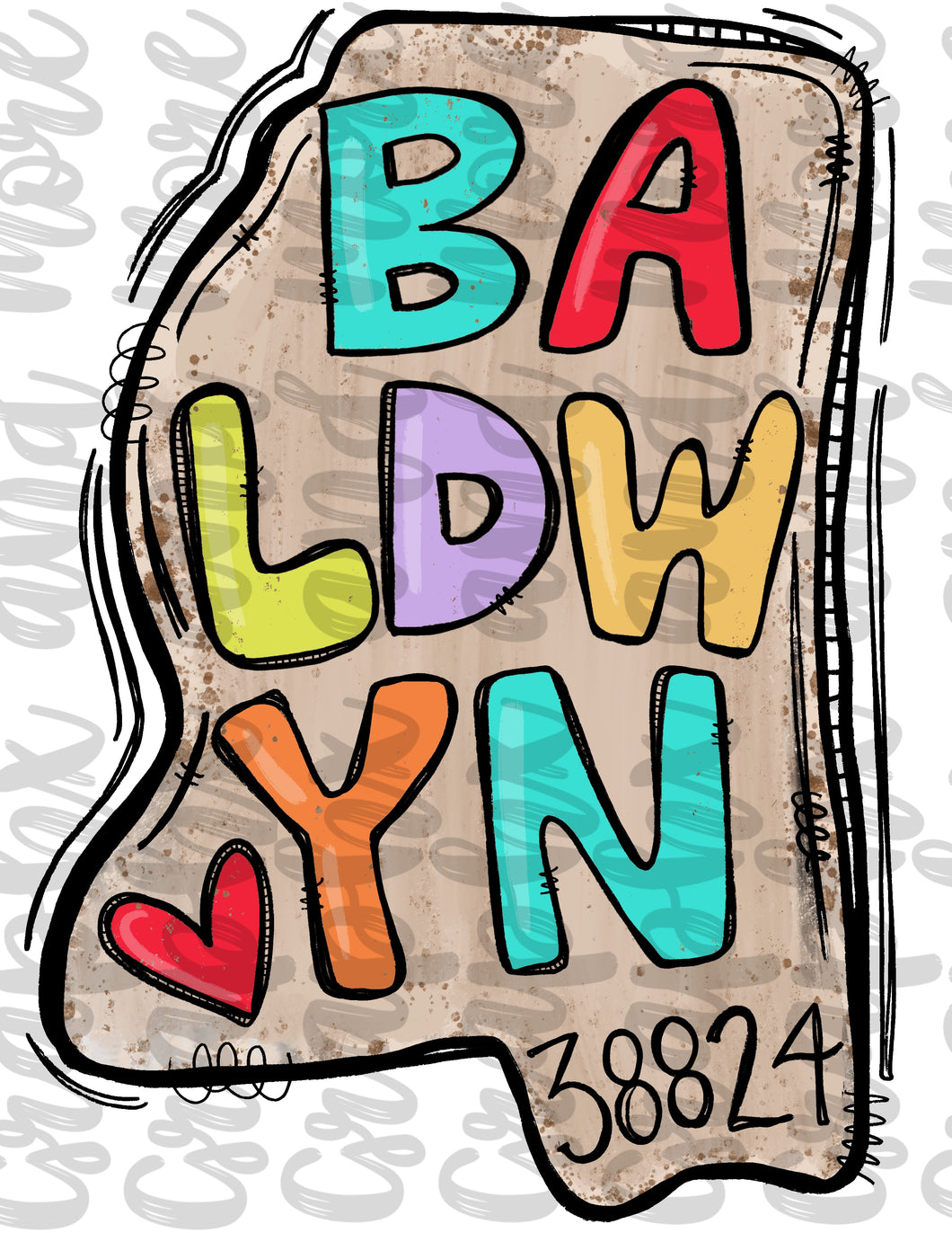 Baldwyn MS 38824 PNG | Hand Drawn | Sublimation Design