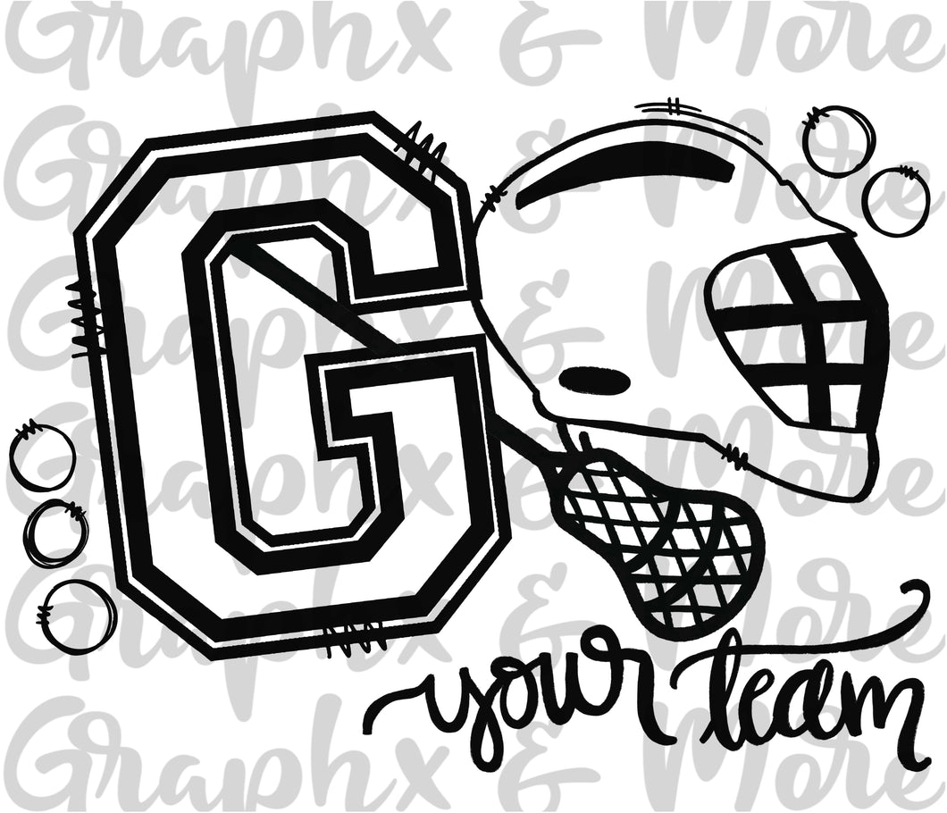 Single Color GO Team (Lacrosse) PNG | Sublimation Design | Hand Drawn