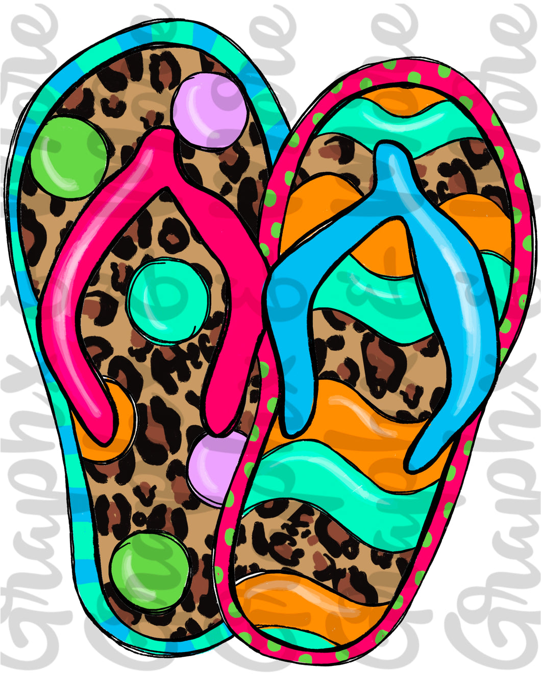 Bright Flip Flops PNG | Sublimation Design | Hand Drawn