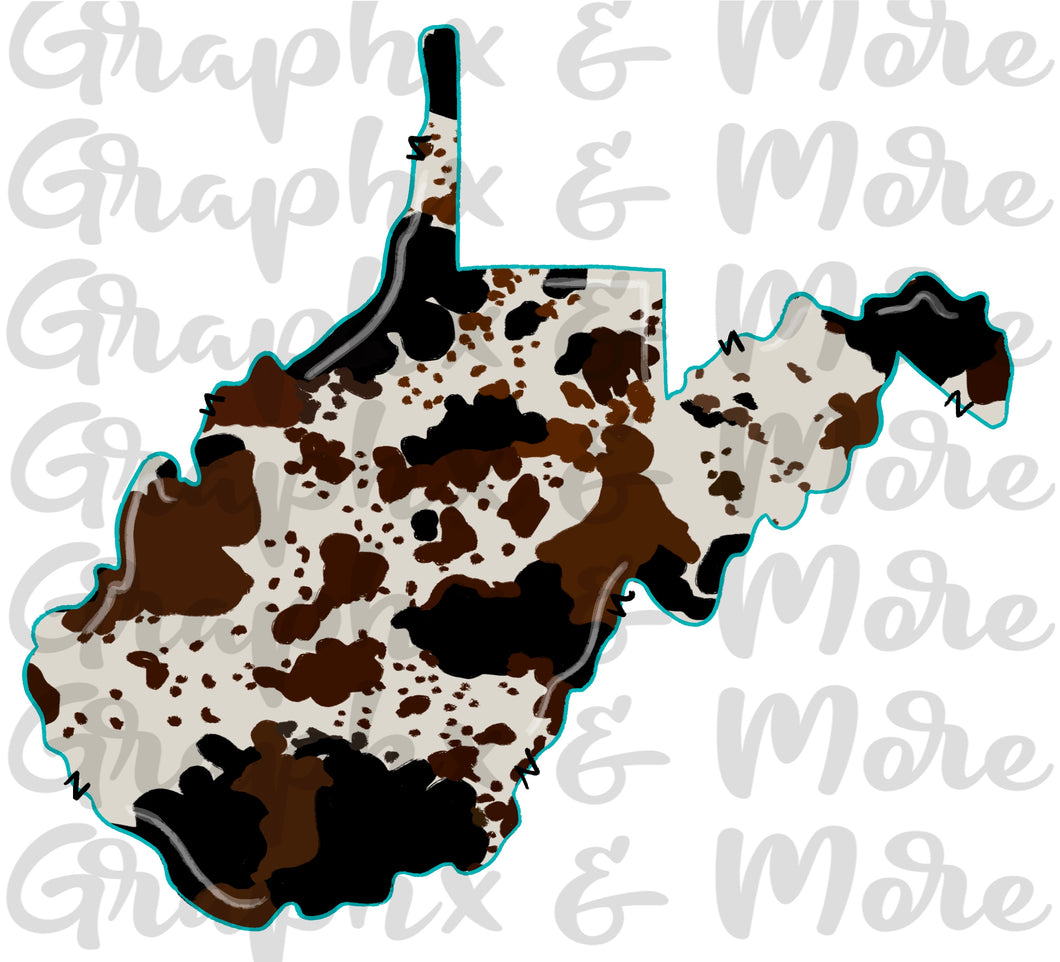 Cowhide WV PNG | Sublimation Design | Hand Drawn