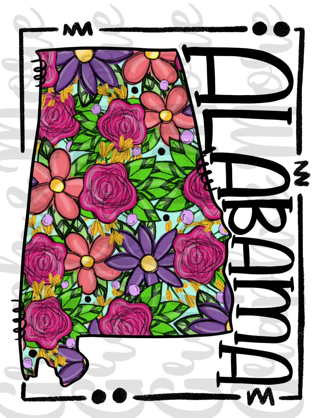 Bright Flowers Alabama PNG | AL | Sublimation Design | Hand Drawn