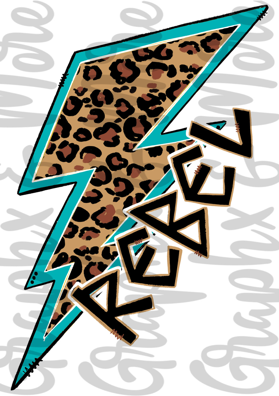 Leopard Rebel Lightning Bolt PNG | Sublimation Design | Hand Drawn