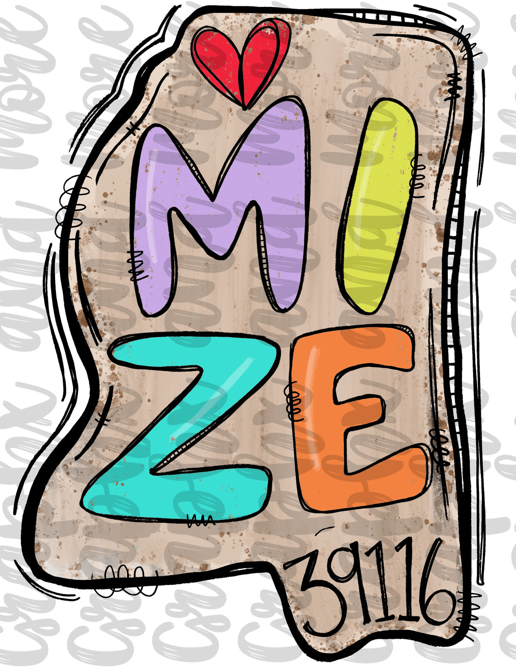 Mize MS 39116 PNG | Sublimation Design | Hand Drawn