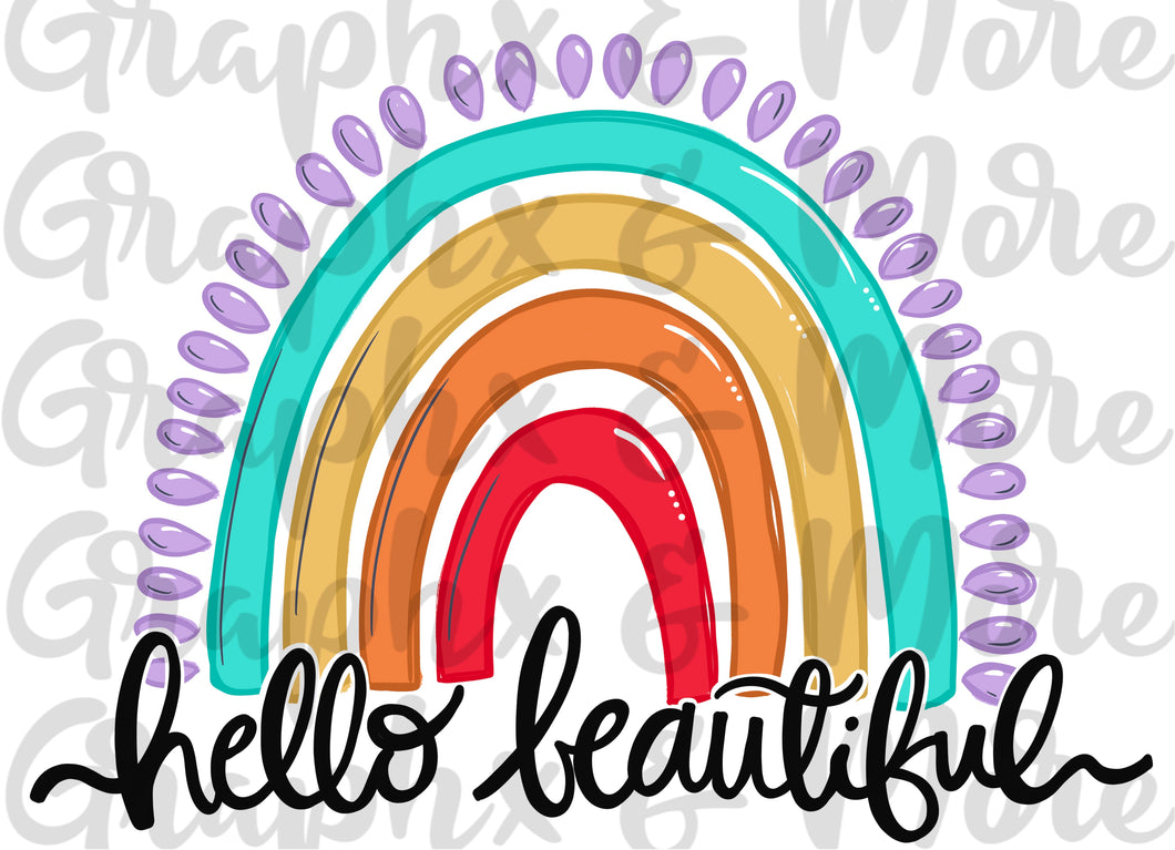 Hello Beautiful Rainbow PNG | Hand Drawn | Sublimation Design
