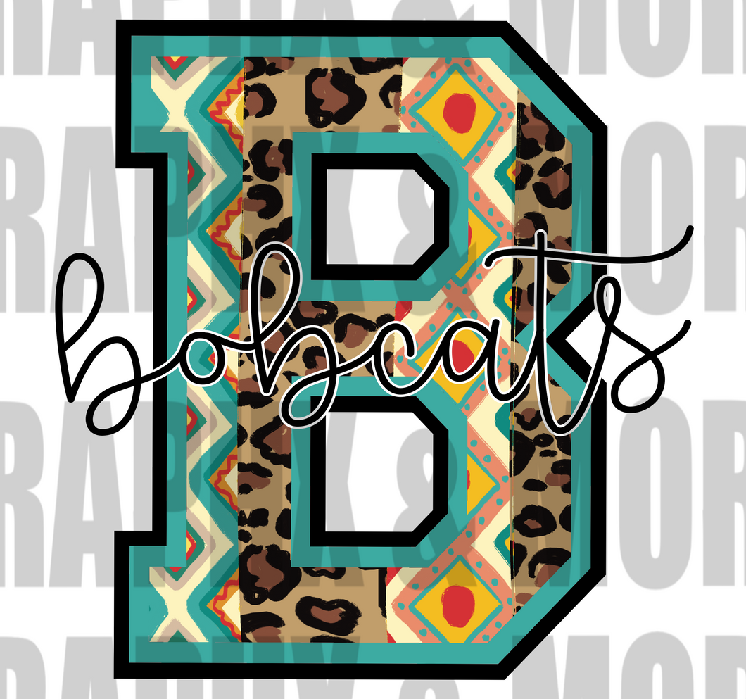 Aztec and Leopard B Bobcats PNG | Sublimation Design | Hand Drawn
