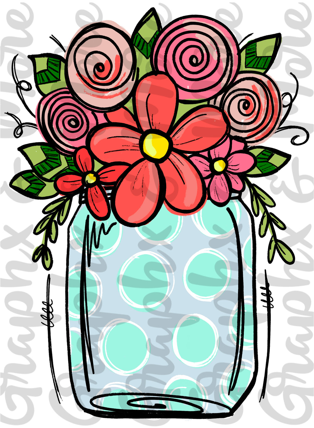 Jar of Flowers PNG | Sublimation Design | Hand Drawn