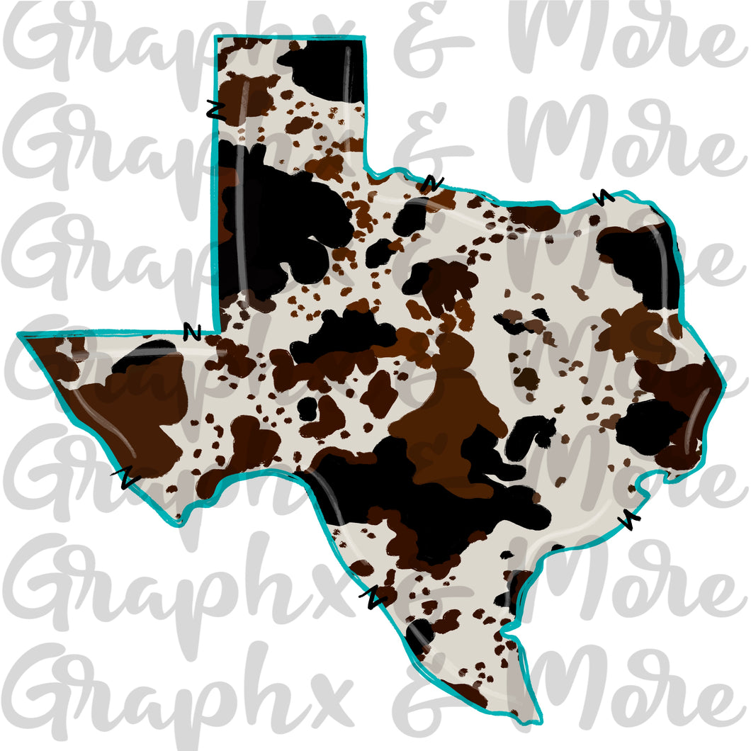 Cowhide TX PNG | Sublimation Design | Hand Drawn