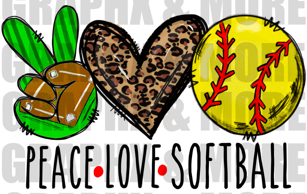 Peace Love Softball (leopard) PNG | Sublimation Design | Hand Drawn