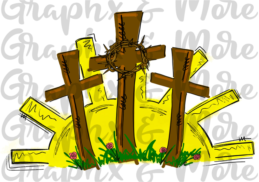 Three Crosses PNG | Sublimation Design | Hand Drawn