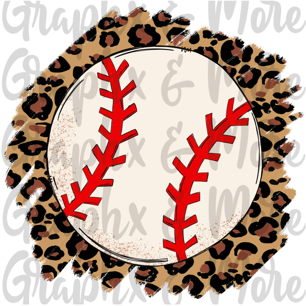 Baseball on Leopard PNG | Sublimation Design | Hand Drawn