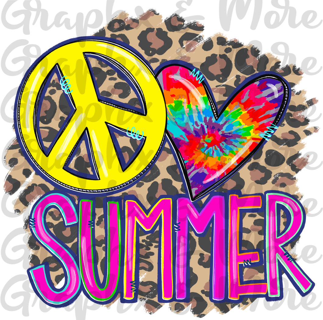 Leopard Peace Love Summer PNG | Sublimation Design | Hand Drawn