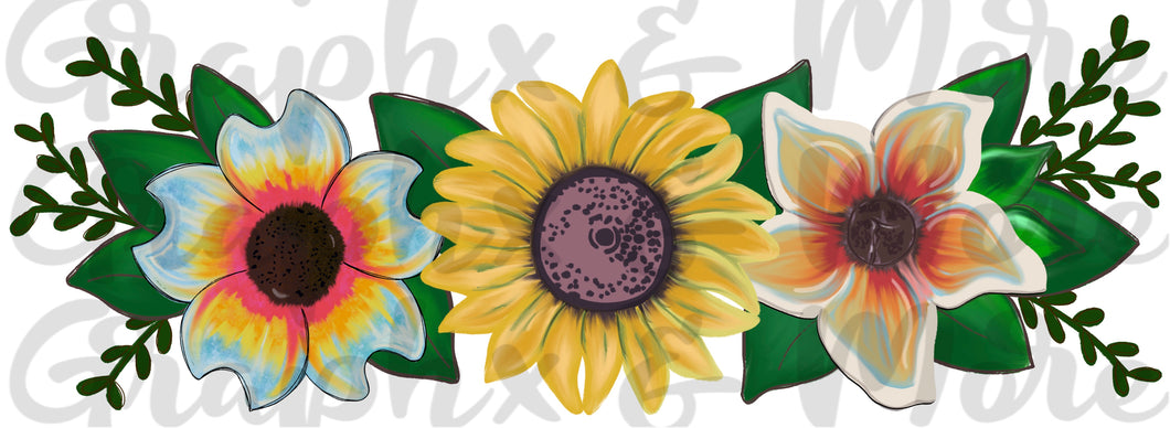 Floral Trio PNG | Hand Drawn | Sublimation Design