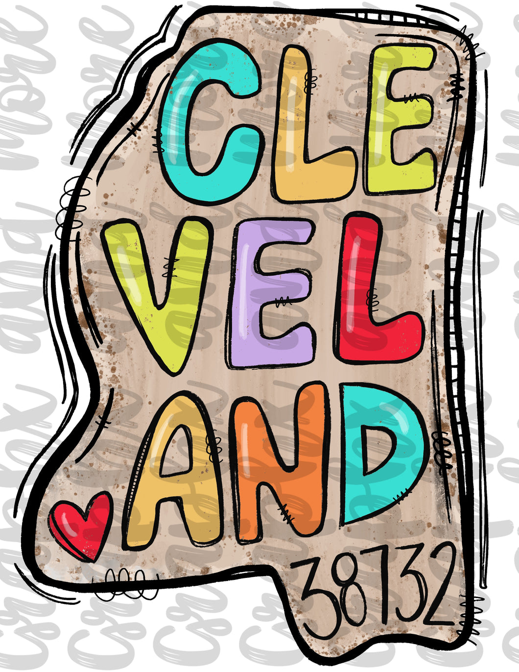 Cleveland MS 38732 PNG | Hand Drawn | Sublimation Design