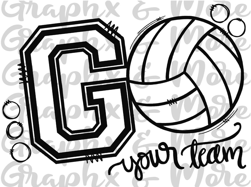 Single Color GO Team (Volleyball) PNG | Sublimation Design | Hand Drawn