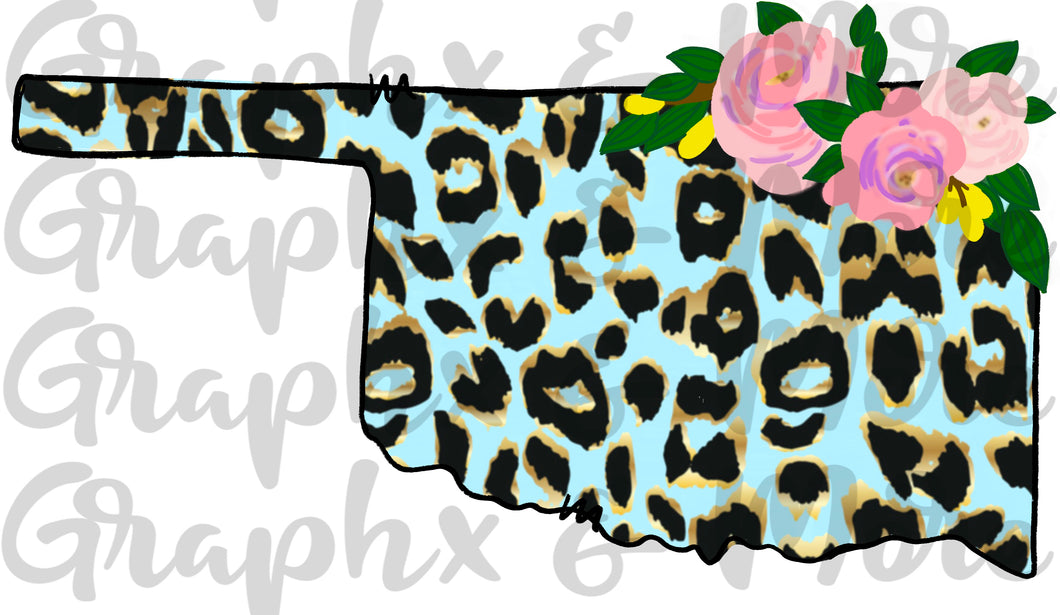 Blue Leopard OK PNG | Sublimation Design | Hand Drawn