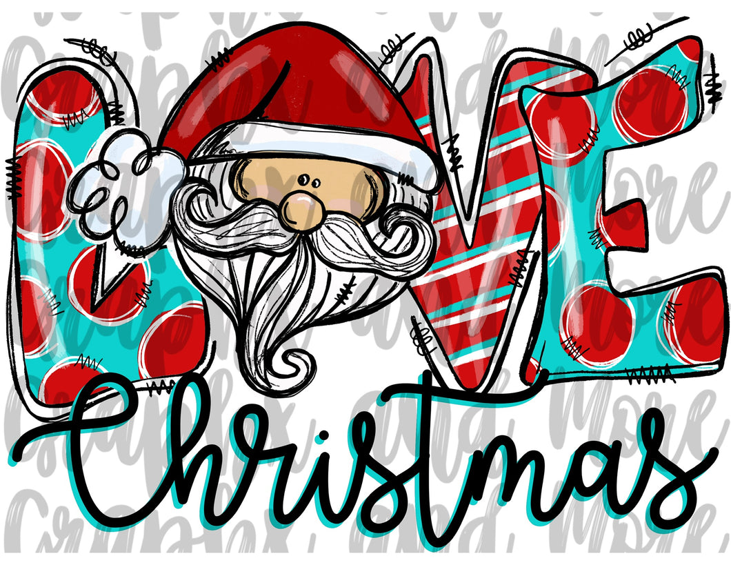 LOVE Santa Red PNG | Sublimation Design | Hand Drawn