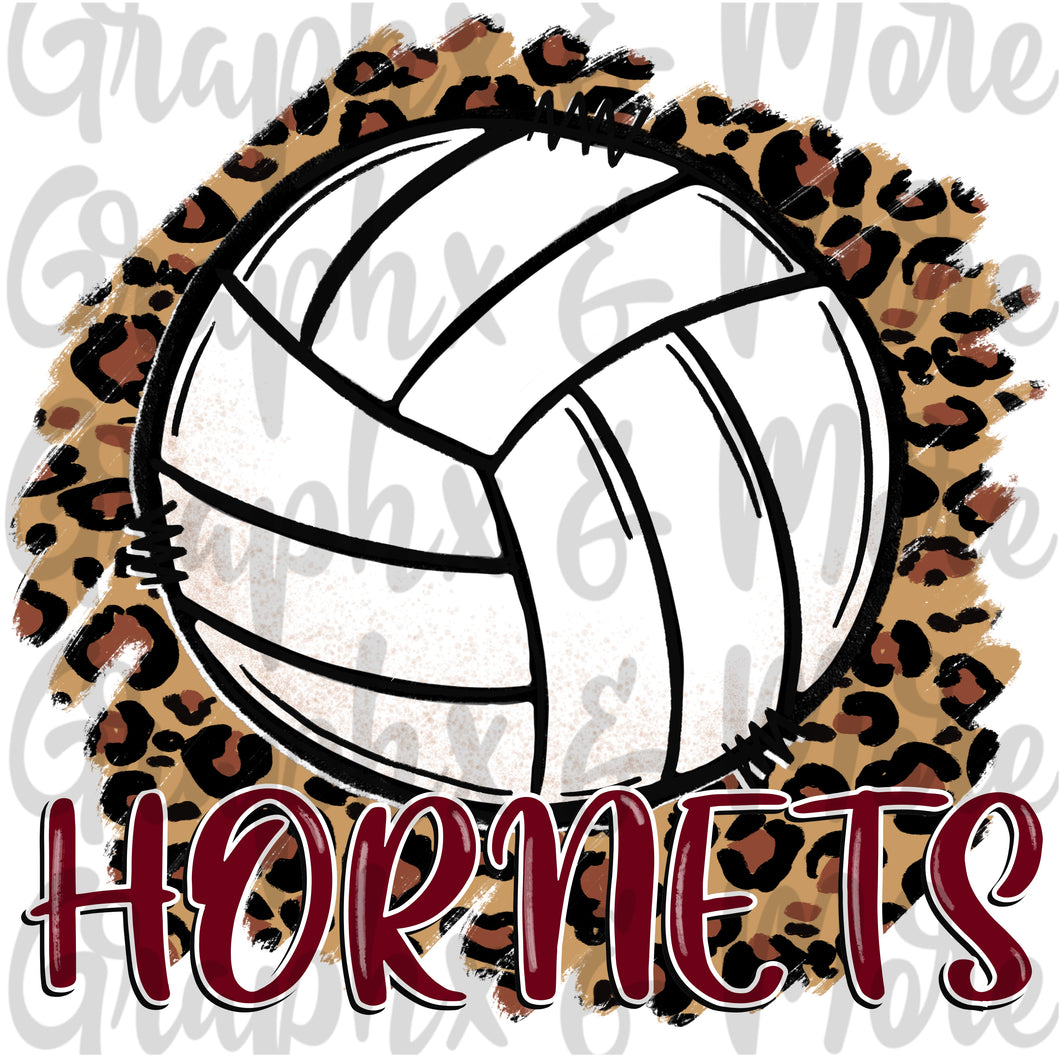 Hornets Volleyball on Leopard PNG | Sublimation Design | Hand Drawn