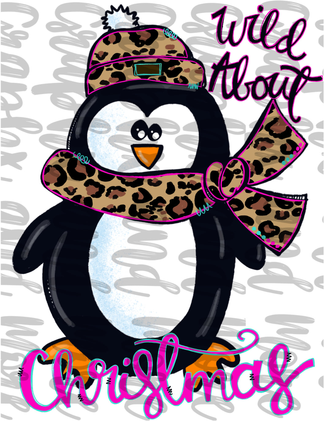 Wild About Christmas PNG | Penguin | Hand Drawn | Sublimation Design
