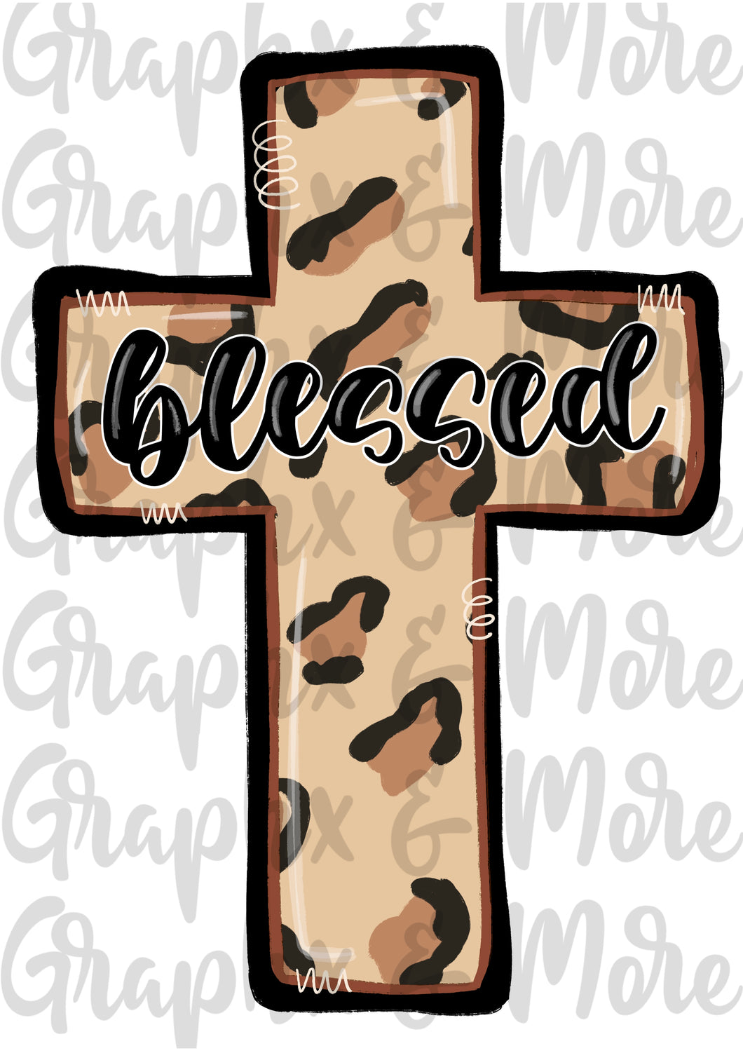 Leopard Blessed Cross PNG | Sublimation Design | Hand Drawn