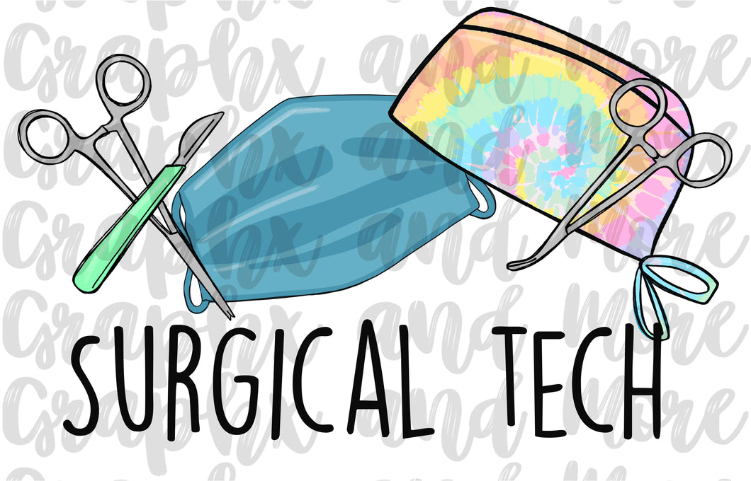 Tie Dye Surgical Tech PNG | Sublimation Design | Hand Drawn