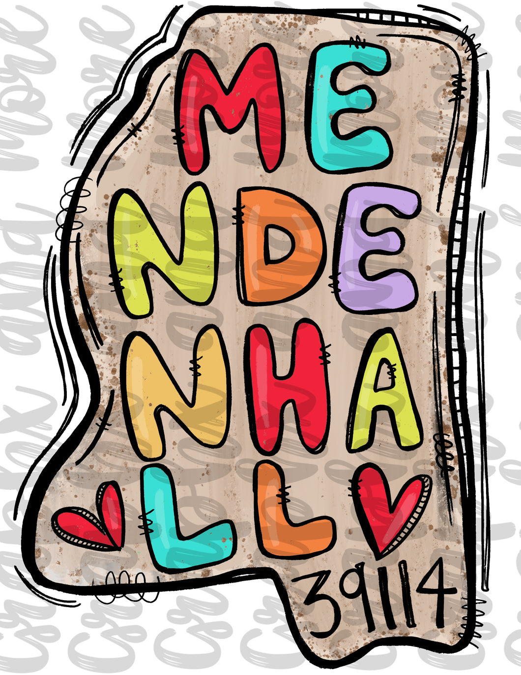 Mendenhall MS 39114 PNG | Hand Drawn | Sublimation Design