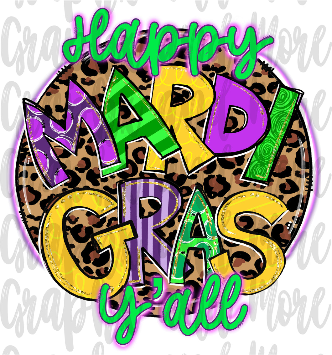 Happy Mardi Gras Y’all PNG | Sublimation Design | Hand Drawn