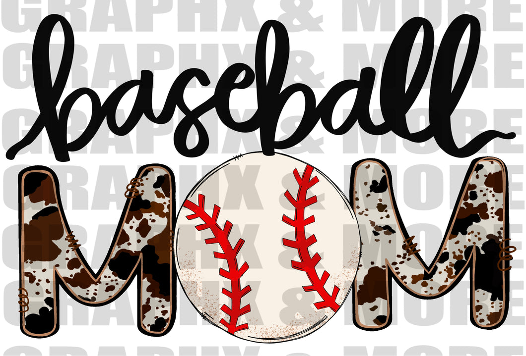 Cowhide Baseball Mom PNG | Sublimation Design | Hand Drawn