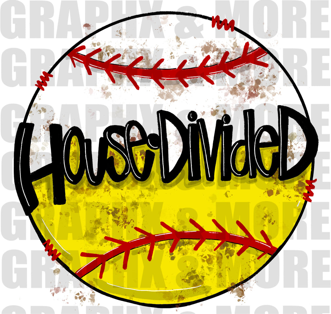 House Divided PNG | Baseball & Softball | Sublimation Design | Hand Drawn