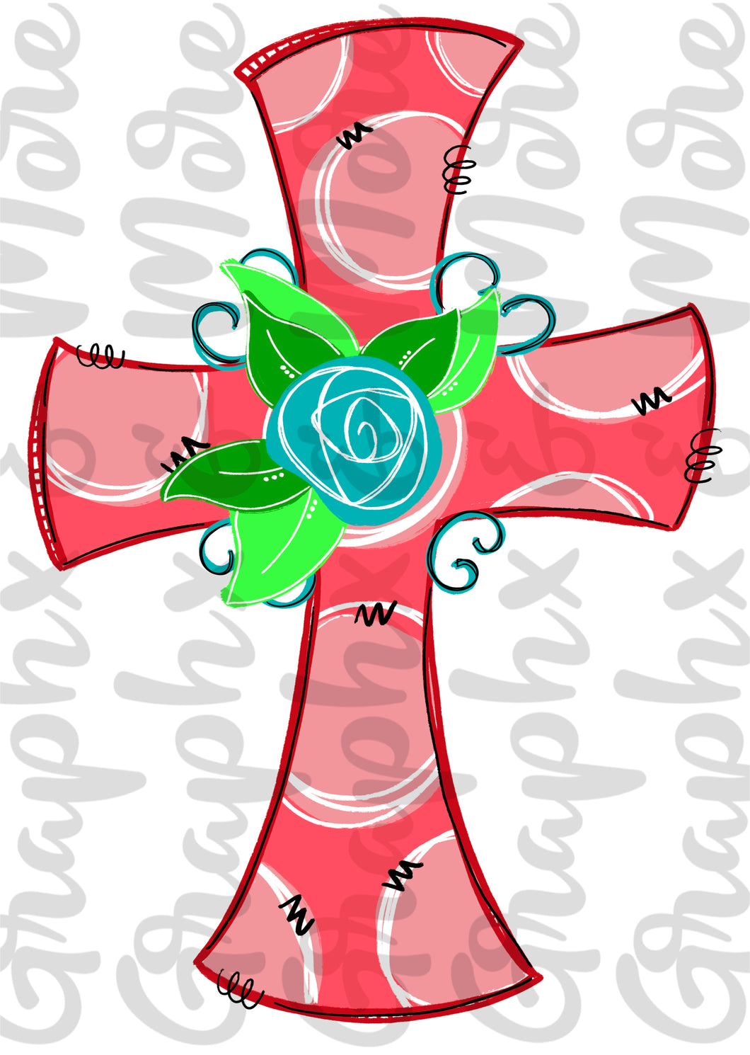 Coral Cross PNG | Hand Drawn | Sublimation Design