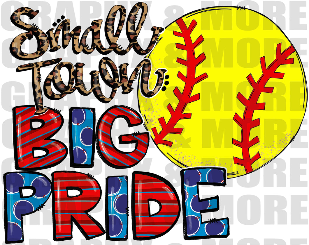 Softball Small Town BIG PRIDE PNG | Red & Blue | Sublimation Design | Hand Drawn