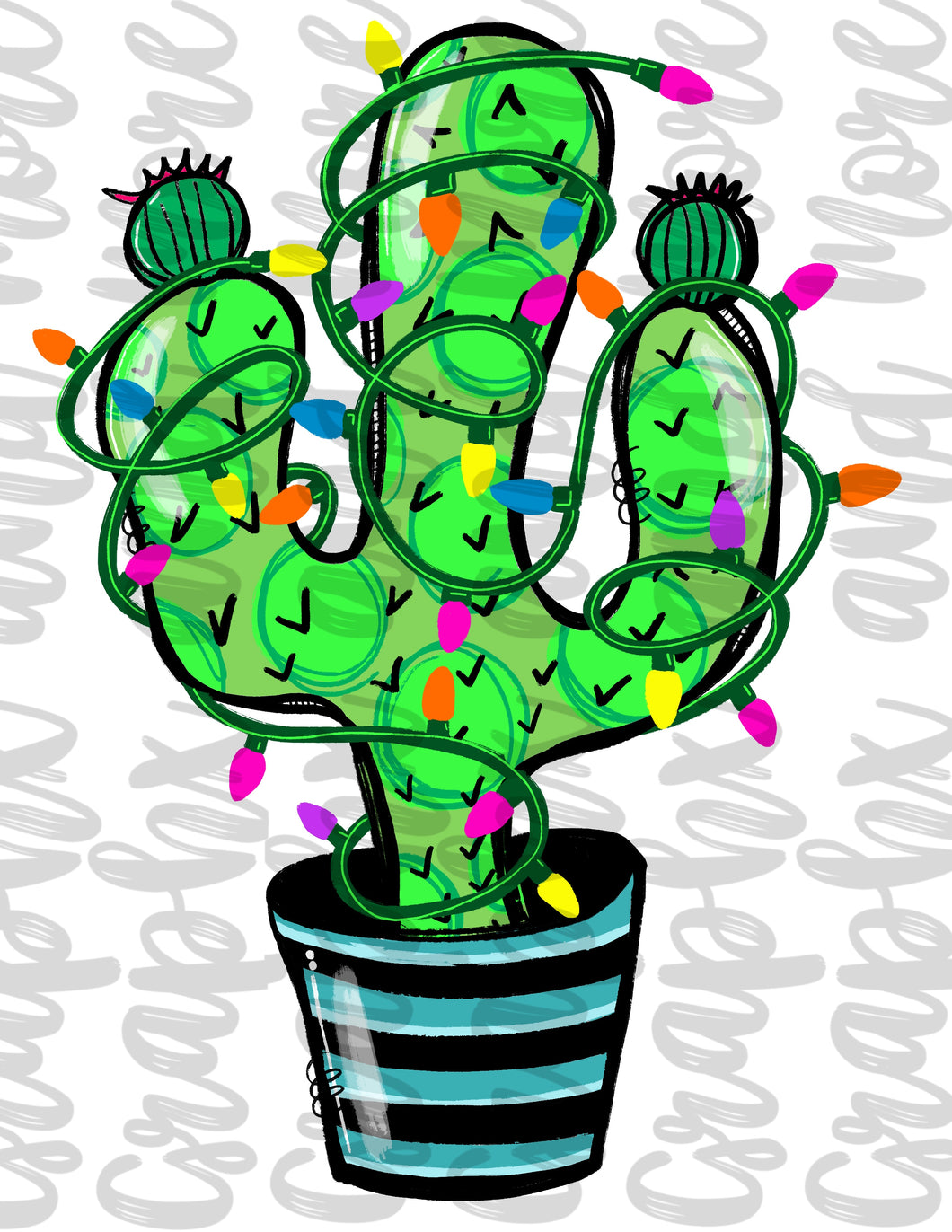 Christmas Cactus PNG | Sublimation Design | Hand Drawn