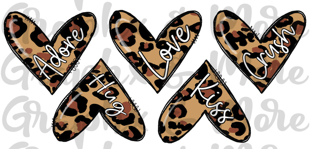 Leopard Hearts PNG | Sublimation Design | Hand Drawn