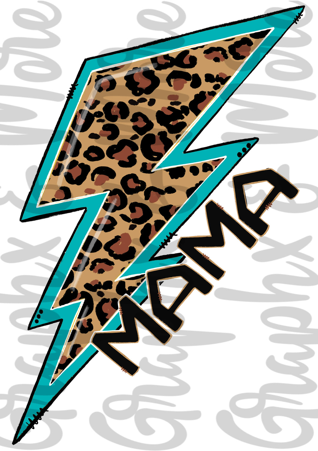 Mama Leopard Lightning PNG | Sublimation Design | Hand Drawn