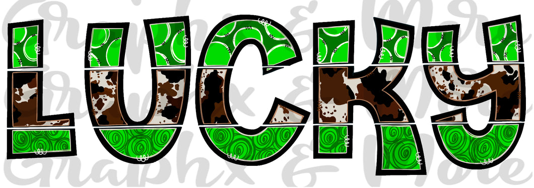 Cowhide Lucky PNG | Sublimation Design | Hand Drawn